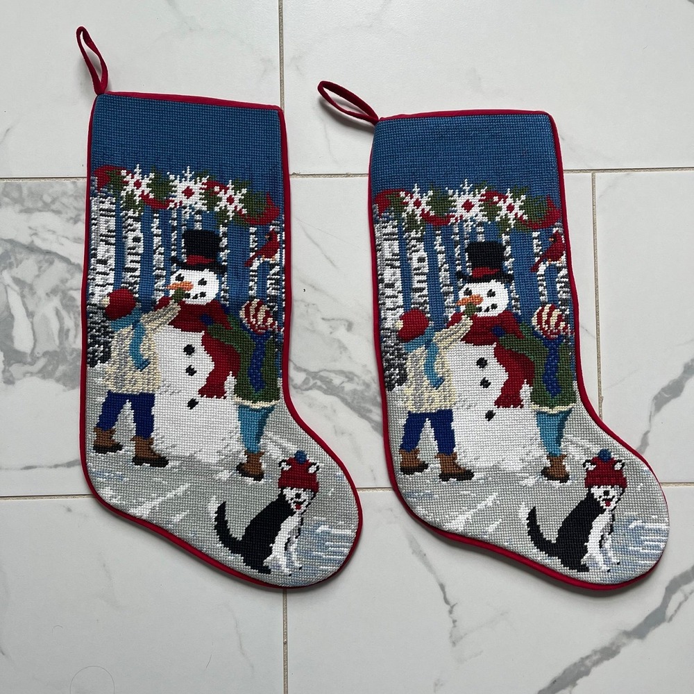 LL Bean Christmas Stocking pair snowman print